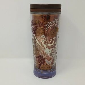 STARBUCKS 2009 Mermaid Siren Copper Brown Tone Travel Tumbler Mug Cup 16oz